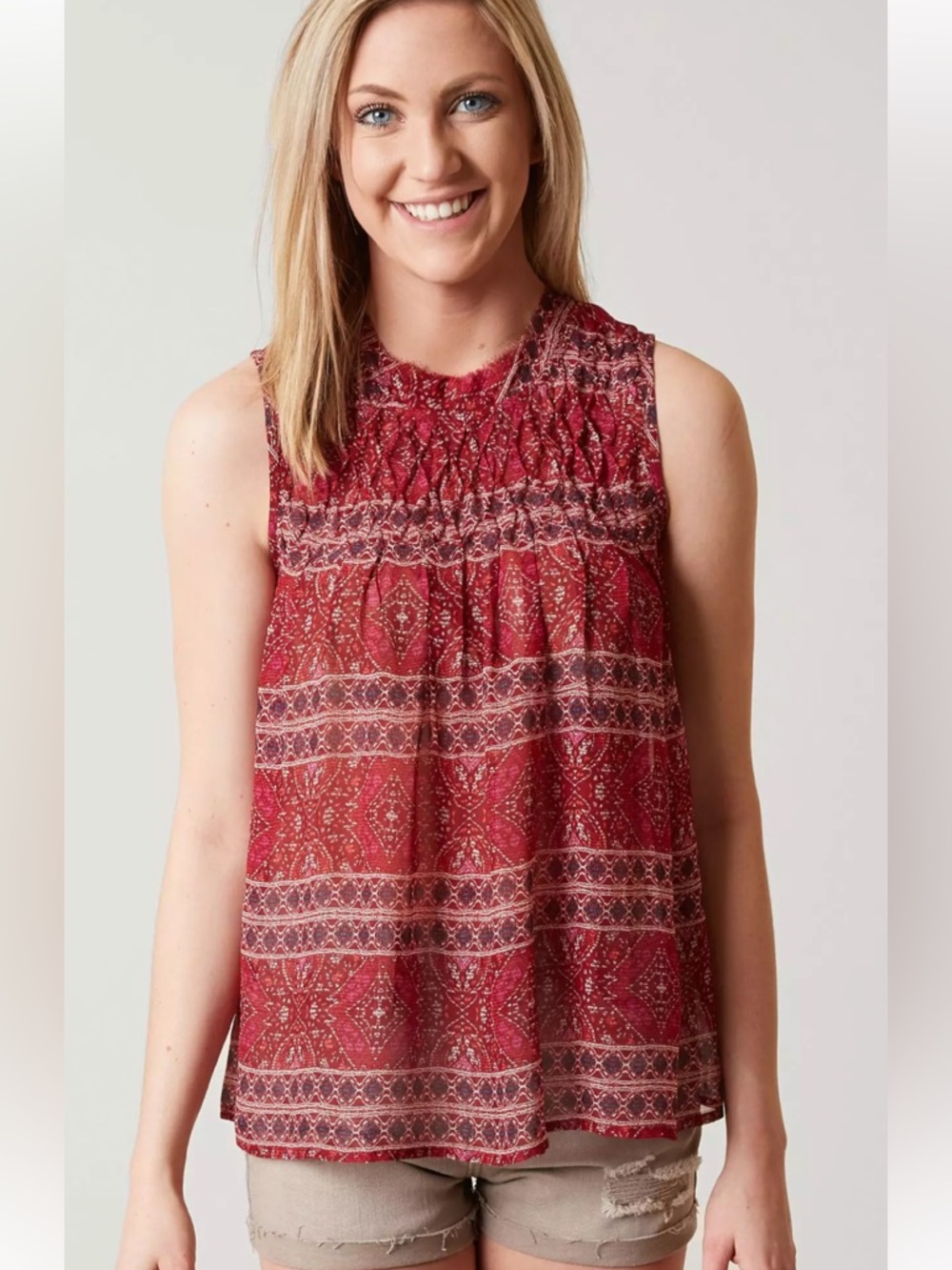 Lucky Red Patterned Sleeveless Top